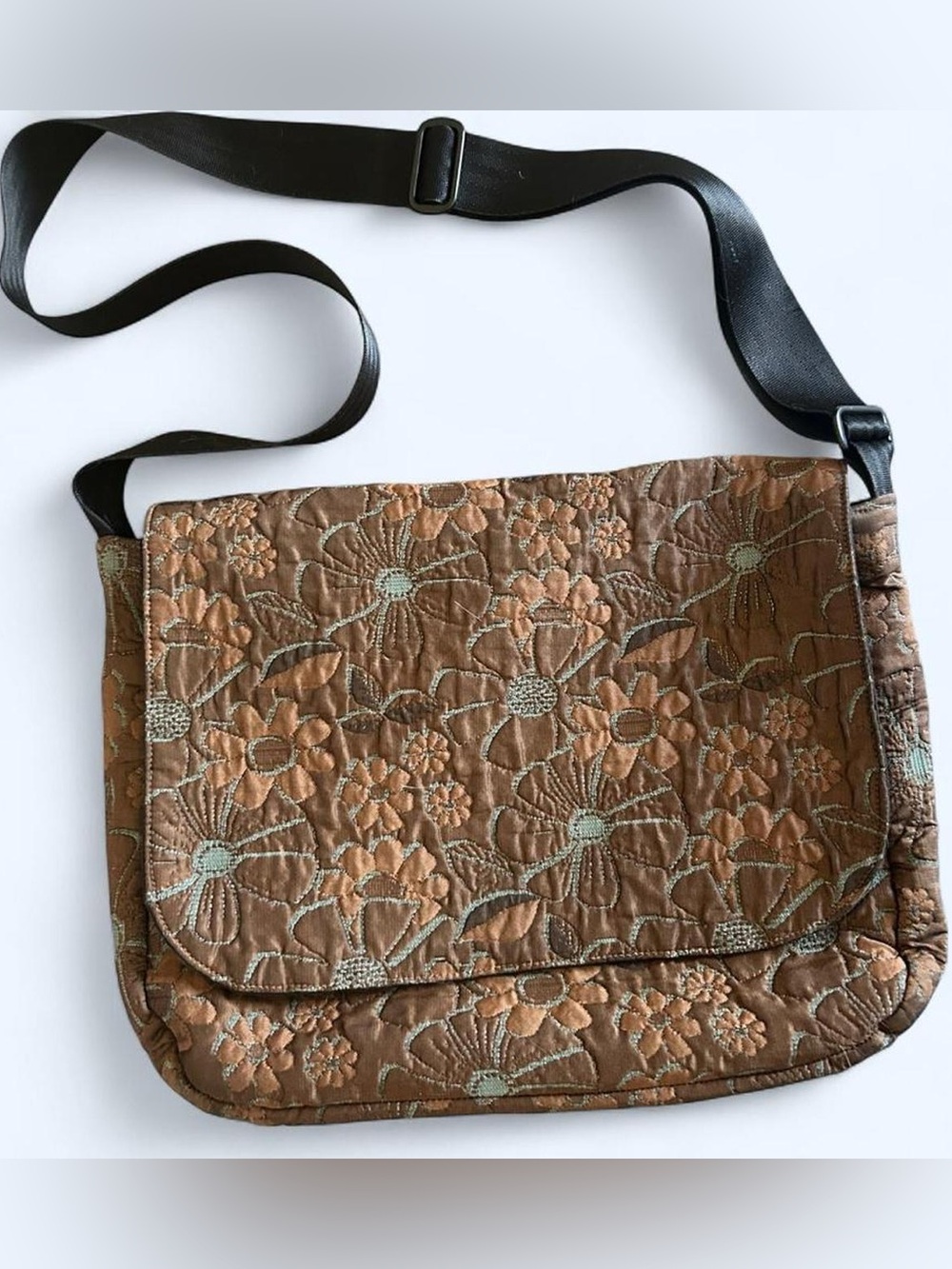 Maruca handmade brown floral messenger bag